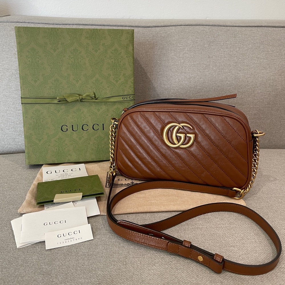 Gucci Marmont Diagonal Small Bag - Brown/Cognac